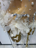 Sparkly Rhinestones Fringe Flower Bodycon Bodysuits DJ Nightclub Performance Stage Outfit Luxury Birthday Photo Shoot Clothing