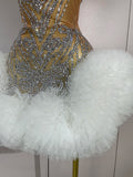 Diamonds Mesh Sexy See Through Cocktail Mini Dress Women Eveing Luxury Birthday Party Singer Nightclub Show Stage Costume