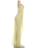 Sexy See Through Dress Women Sexy Halter Chain Backless Irregular Ruched Patchwork Vacation Birthday Party Clubwear