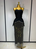 High Quality Black Design Sleeveless Rhinestone Top Hot Diamond Skirt Suit Evening Party Dress Nightclub Luxury Birthday Gown