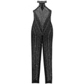 Shiny Luxury Diamonds Sleeveless Bodycon Long Jumpsuits Women Sheer Mesh Sexy Festival Party Evening Wedding Overalls