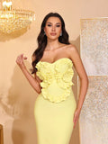 Women Ruffle Sexy Strapless Backless Long Bandage Dress Fashion Solid Sleeveless Bodycon Cocktail Party Birthday Gown