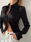 Elegant Buttons Women Shirts Lapel Collar Long Sleeve Chic Fitted Shirt for Daily Commute Wear Fashion Autumn New