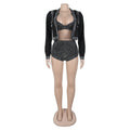 Sexy Dance Set Black Rhinestone Bikini Jacket Women Glitter Costume Nightclub Club Party Show Outfit  3 Piece Sets Outfits
