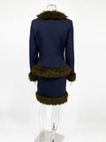 Autumn Skirt 2-Piece Set Women Elegant Fleece Shawl Fashion Patchwork Maxi Skirts Sets Luxury Vintage Female Dress Set