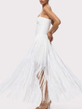Fashion Sweetheart Spaghetti Strap Maxi Dress for Women Solid Fringe Floor Length Bodycon Back Zipper for Evening Party Club