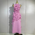 Elegant Celebrity Evening Party Prom Gown Fashion Luxury Birthday Dresses Women Pink 3D Flower Sexy Sleeveless A-Line Long Dress