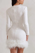 Solid Spliced Sequines Slimming Dresses for Women O Neck Long Sleeve Temperament Dress Female Fashion New