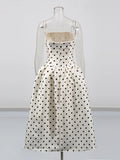 Slim Patchwork Wave Point Elegant Dresses for Women Square Neck Sleeveless High Waist Dress Female