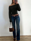 Elegant One Shoulder Beige Knitted Sweater Women's Pull Waist Off-Shoulder Sweatshirt Jumper Pullovers Clothes Autumn Winter New