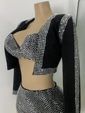 Women's Rhinestones Top Shorts Sets Nightclub Show Three Pieces Outfit Nightclub Performance Singer Dance Costume Stage Wear