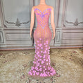 Tie Sleeveless Floral Backless Evening Gown Luxurious Mermaid Dress