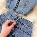 Women Denim Sets Sleeveless Strap Crop Top and Long Skirts Suits  Summer Jeans Streetwear Two 2 Piece Sets Outfits