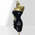 Women's Rhinestone Cross Slim Tube Top Black Mini Dress Glam Luxury Music Festival Party Stage Performance Gown Birthday Dresses