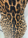 Women Sexy Sleeveless Halter Backless Leopard Sequin Mermaid Maxi Long Dress Bodycon Evening Party Celebrity Elegant Dress