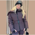 Ski Parkas Coat Jacket Women Zipper Belts Thicken 2025 Winter Skiing Cotton Lapel Snow Female Skiwear Outdoor Street Outwear Top