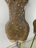 Sparkly Silver Rhinestones Mini Dress Luxury Women Sexy Mesh Hollow Out Celebrity Birthday Cocktail Dresses Performance Wear
