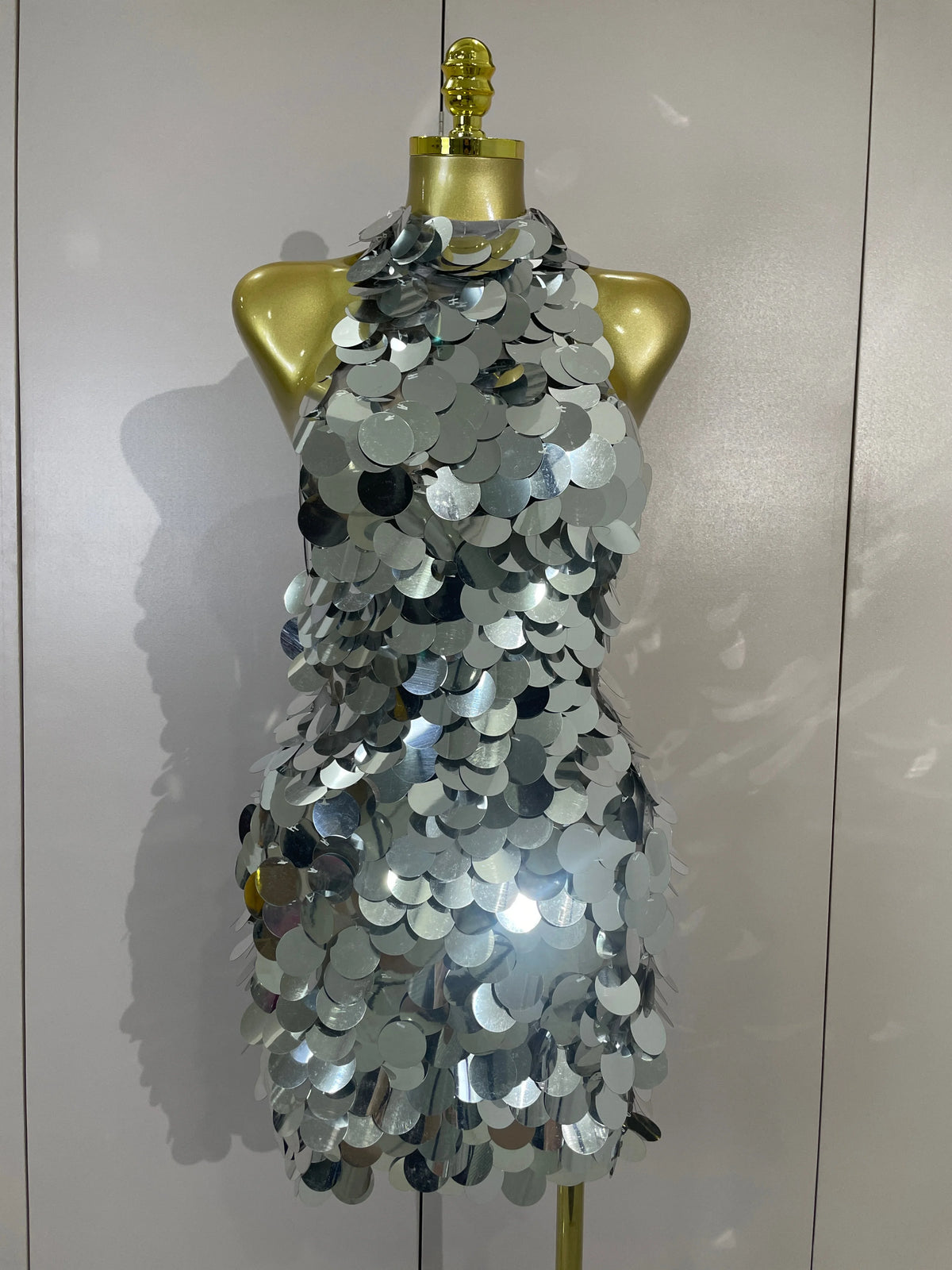 Sexy Shiny Round Sequins Halter Backless Mesh Mini Dress Women Celebrate Eveing Party Club Luxury Birthday Nightclub Stage Wear