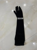 Shiny Diamond Velvet Sexy Side Slit Floor Length Dress With Gloves Women Chic Birthday Banquet Show Host Nightclub Stage Wear