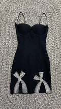 Light Luxury Exquisite Bead Rhinestone Bow Bandage Suspender Dress Women Socialite Party Banquet Stage Performance Gown Vestidos