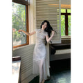 Chinese Traditional Dress Slim Tassel Splicing Jacquard Waist Cinched Cheongsam Qipao Summer Fairy Beautiful Women's Clothing