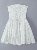 Colorblock Printing Designer Dresses For Women Strapless Sleeveless High Waist A Line Dress Female Fashion Style