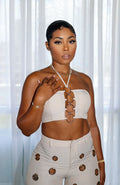 Women Set Sleeveless Strapless Tops +Wide Leg Pants Two 2 Piece Set Hole Hollow Out Outfit Summer Sexy Street Tracksuit