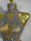 Diamonds Mesh Sexy See Through Cocktail Mini Dress Women Eveing Luxury Birthday Party Singer Nightclub Show Stage Costume