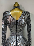 Luxury Rhinestones Mirrors Sexy Sheath Bodysuit Women Nightclub DJ Performance Costume Evening Party Celebrate Stage Wear