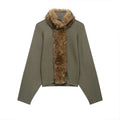 Women Olive Green Fur Collar Oversized Long Sleeve Fuzzy Trim Open Front Knit Cardigan Sweater Fall 2026 Casual Trendy New Wears