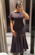 Elegant Patchwork Maxi Dress Women Solid Round Neck Short Sleeve Slim Fit Gowns Lady 2026 New Basic Evening Casual Summer Robes