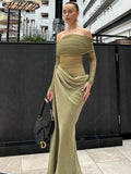 Patchwork Dress Women Mesh Elegant Sexy 2025 Spring Slash Neck Ruched Chic Birthday Party Festival Vacation Vestidos