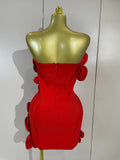 Women Elegant 3D Beaded Flower Strapless Mini Bodycon Bandage Dress Luxury Formal Party Prom Gown Birthday Wedding Guest Dresse