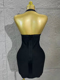 Neck-length V-neck Bandaged Halter Dress with A Fitted Bottom Hem  Sleeveless Form-fitting Cocktail Dress for Formal Parties