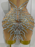 Sparkly Rhinestones Sexy Mesh See Through Mini Dress Party Evening Prom Celebrate Birthday Dress Singer Dancer Show Stage Wear