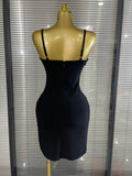 Black Color Women Sexy Strap Pearl Beading Bodycon Mini Bandage Dress Florals Celebrate Nightclub Party Cocktail Outfit