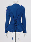 Elegant Blazer Pleated Skirt Sets Women Bow Single Breasted Back Lace Up Jacket Coats Mini Skirts Two Piece Set 2026 Lady