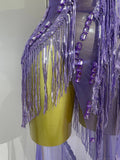 Sexy Purple Strapless Mesh See Through Long Dress Sparkly Diamond Tassel Birthday Evening Party Nightclub Bar DJ Show Stage Wear