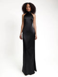 Elegant Solid Ribbon Women Halter Dress Off Shoulder Pearl Chain Backless Slim Female Maxi Dresses Wedding Gowns Chic Lady Robe