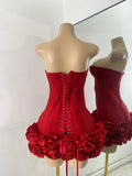 Sexy Strapless Backless Ruffles Red Bandage Short Dress for Women Elegant Luxury Deisnger Evening Party Brithday Club Outfit