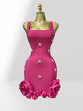 Women's Summer Shiny Rhinestone Bud Sleeveless Hip-Hugging Dress European Size Glam Fashion Party Bandage Performance Gown Dress