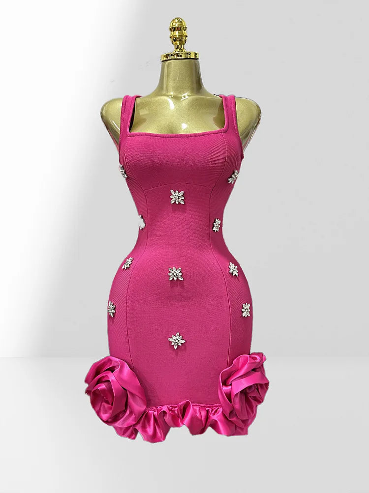 Women's Summer Shiny Rhinestone Bud Sleeveless Hip-Hugging Dress European Size Glam Fashion Party Bandage Performance Gown Dress