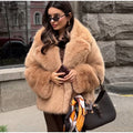 Solid Fashionable Fuax Fur Jacket for Women Lapel Long Sleeves Slim Spliced Lace Up Coat Female Winter Clothing New