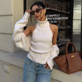 Women's Ribbed Knit Turtleneck Cutout Shoulder Halter Vest Long-Sleeved Shawl 2-Piece Set Slim Y2K Sexy Street Autumn Top
