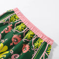 Bow Tie Neck Women Floral Print Set Long Puff Sleeve Cuff Trim Loose Blouse Vibrant Ethnic Midi Skirt Straight Hem Street Daily