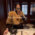 Iconic Blogger Fashion Girls Gradient Faux Fur Crop Top Short Jackets Women 2026 Winter New Fluffy Fox Fur Cropped Coat