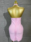 Neck-length V-neck Bandaged Halter Dress with A Fitted Bottom Hem  Sleeveless Form-fitting Cocktail Dress for Formal Parties
