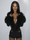 Patchwork Plush Bodysuits Women Deep V-Neck Sexy Autumn Winner Style Skinny Fashion Elasticity Midnight Streetwear