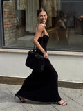 Sexy Knitted Suspender Dress For Women Summer Plunge Slim Long Dress High Waist Elegant Rib Knit Dress Vacation Clothes