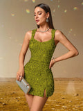 Sexy Summer Velvet Sequin Nightclub Dress Women Backless Slit Party Club Mini Dresses for Lady Birthday Evening Short Dress